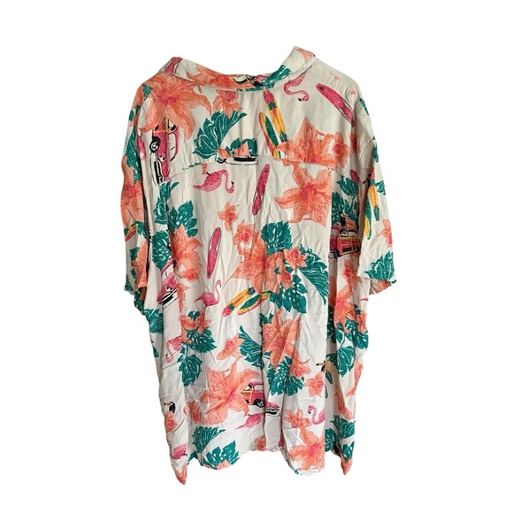 Hawaiian Mens Shirt KS Island flamingo Green Orange Floral Short Sleeve 4X - Picture 7 of 13